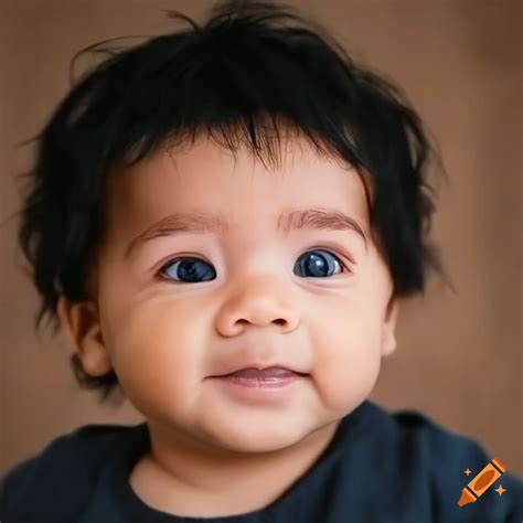 Portrait of a baby boy with straight black hair on Craiyon
