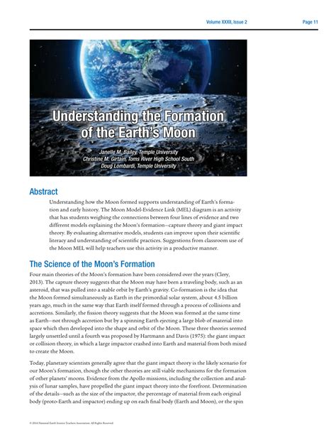 (PDF) Understanding the Formation of the Earth's Moon