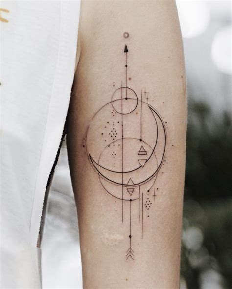 Impossibly thin line geometry tattoo on the left upper arm | Geometry ...