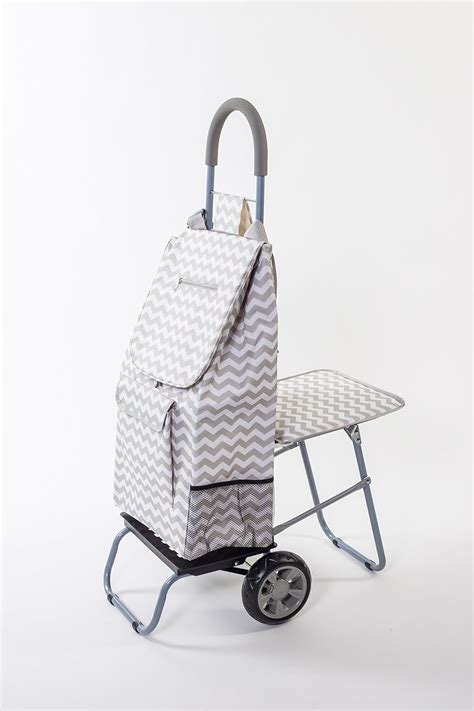 Amazon.com: dbest products Trolley Dolly with Seat, Grey Chevron Shopping Grocery Foldable Cart ...
