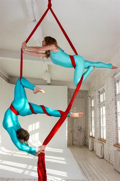 Girls Training on Aerial Silks Stock Photo - Image of beautiful, girl: 110310460