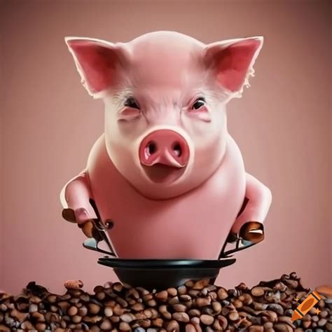 Funny image of a pig on a pile of coffee machines on Craiyon