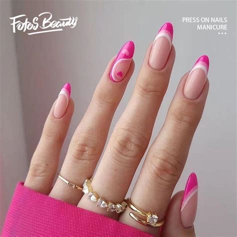 Fofosbeauty 24 pcs Almond Press on Nails Tips,Barbie Pink Series Medium Fake Nails Designs, Hot ...