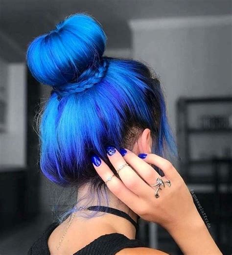 Top Knot Bun Hair with Blue Highlights for 2019 Honey Blonde Hair, Brunette Balayage Hair ...