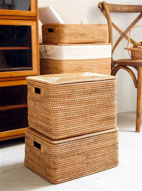 Oversized Rattan Storage Basket, Extra Large Rectangular Storage Baske ...