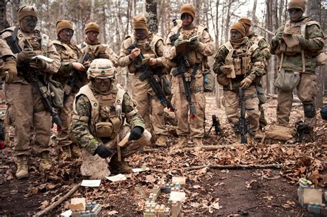 U.S. Marine Corps officers receive a briefing during urban operations training at The Basic ...