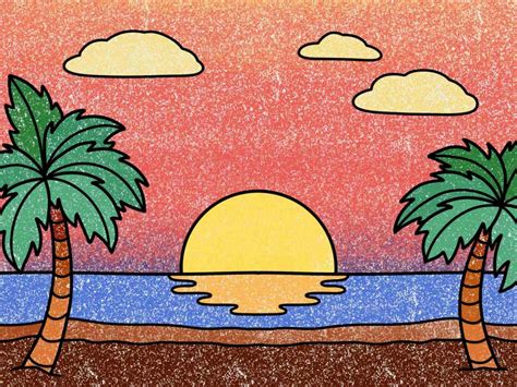 Beach Sunset Drawing (easy) - HelloArtsy