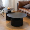Black Round Coffee Table Metal Accent Table Set of 2-Homary