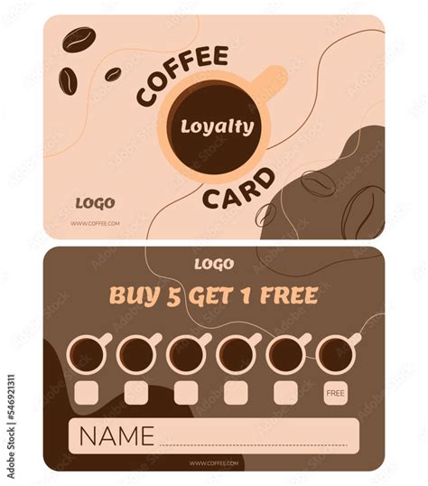 Vector loyalty card template. Vip card for coffee shop customers. Every 6 cups of coffee for ...