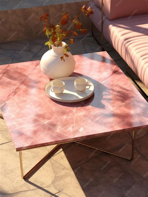 Premium AI Image | Furniture design pink marble coffee table in the style of grandiose color