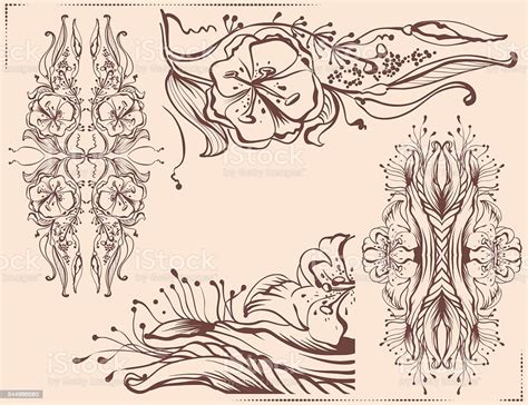 Graphic Floral Ornament Pencil Line Drawing Stock Illustration ...