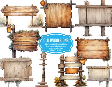 15 Old Wood Signs Clipart 8 X 8 Transparent Background Digital Download ...