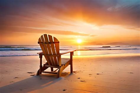 Premium Photo | A chair on the beach at sunset