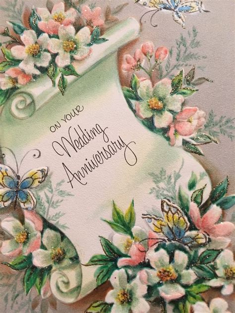 Vintage Wedding Anniversary Card Glittered Pink NOS Midcentury 1950s | Wedding anniversary cards ...