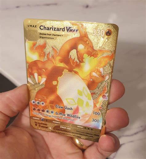 Pokemon GOLD Shiny Black Charizard Rainbow Pikachu VMAX GX Metal Cards CUSTOM Toys & Hobbies CCG ...