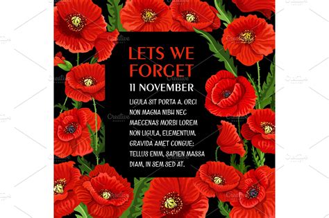 Remembrance day 11 November vector poppy poster ~ Illustrations ...