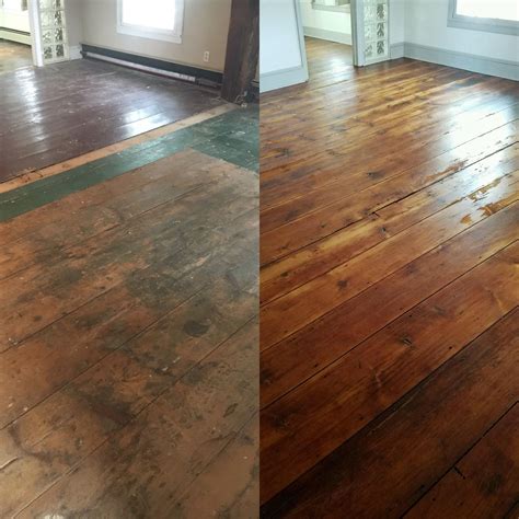 Original wood floors, pumpkin pine floors, circa 1840, before and after refinishing old floors ...