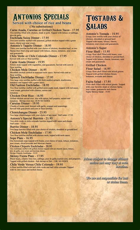 Menu — Antonio's Mexican Restaurant