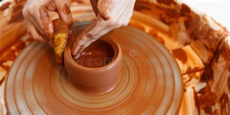 Master Making a Pot on Pottery Wheel, Top View Stock Photo - Image of ...
