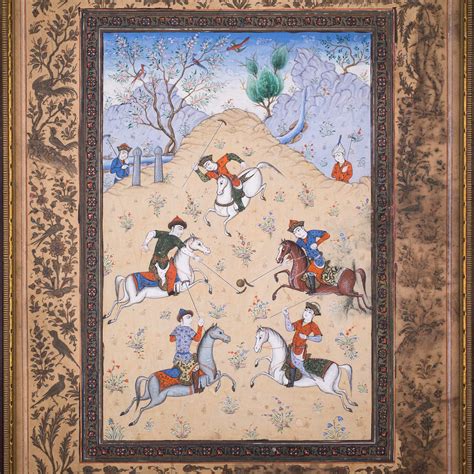 Antique Persian Miniature Painting of Chovgan Polo Game. Folio from ...