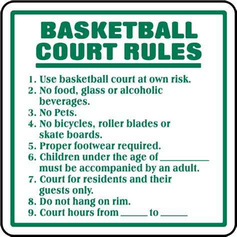 Basketball Court Rules Sign - Save 10% Instantly