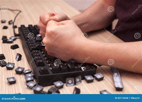 Man Smashes a Mechanical Computer Keyboard in Rage Using Both Fists Stock Photo - Image of ...