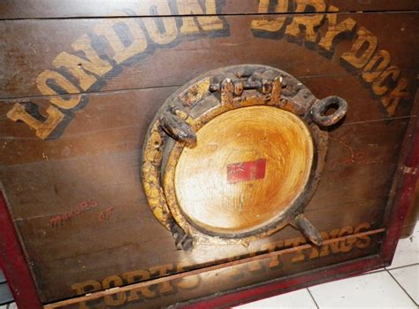 LARGE 49 x 37 WOODEN LONDON DRY DOCKS SIGN w/WOOD PORTHOLE - REAL? | Antiques Board