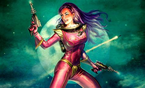 Download Girls & Guns Spacesuit Smile Retro Warrior Laser Gun Pistol Space Sci Fi Women Warrior ...