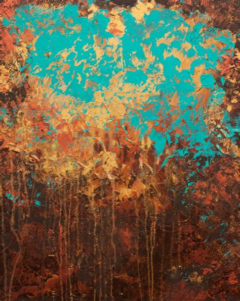 Original Abstract Modern Painting - Title, Awakening - 24x30 Inches - Turquoise, Gold, Brown ...