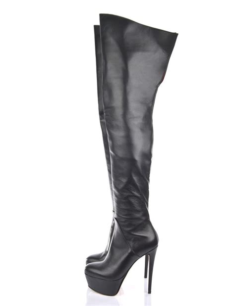 High thigh boots with platform heels in real leather - Shoebidoo Shoes | Giaro high heels