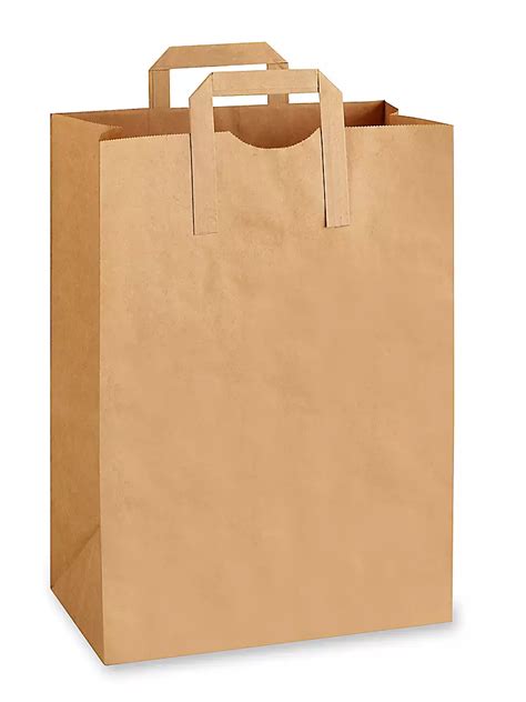 Paper Grocery Bags - 12 x 7 x 17", 1/6 Barrel, Flat Handle, Kraft S ...