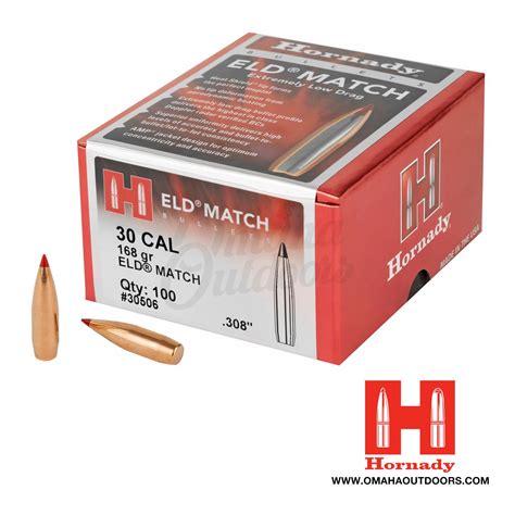 Hornady ELD Match 30 Caliber .308" Bullets 168 Grain 100 Box - Omaha ...