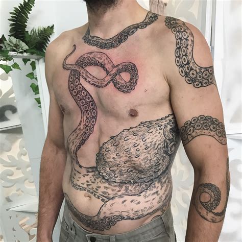 Pacific octopus full body tattoo linework illustrative nature scientific illustration blackwork ...