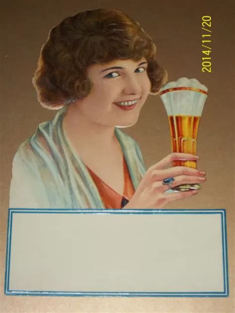 BEER GIRL DIE Cut CALENDAR ART 1915 NOS ICE CREAM,Soda Fountain Glass Ginger Ale $54.99 - PicClick