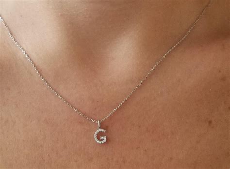 Diamond Initial Necklace / Diamond Letter Necklace / 14K Gold White ...