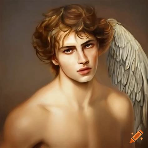 Oil painting of a handsome angel with wings