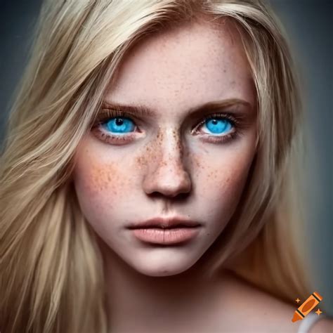Portrait of a woman with blonde hair and blue eyes