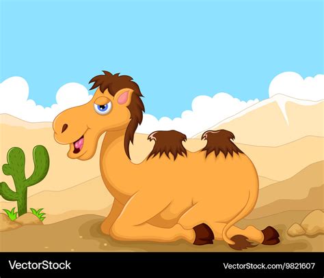 Cute camel cartoon sitting in the desert Vector Image