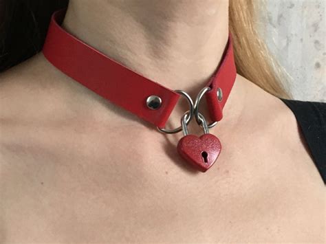 Red heart choker Red leather choker Red BDSM choker Leather