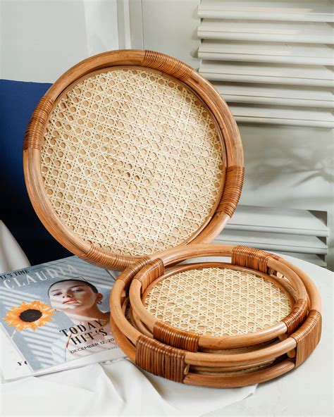 Rattan Tray Round Coffee Table Serving Tray Handwoven Basket - Etsy