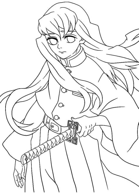 muichiro tokito with sword Coloring Page - Anime Coloring Pages