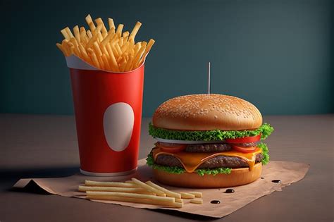 Premium AI Image | French fries and a cheeseburger