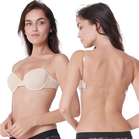 Invisible Push Strapless Bra Seamless Convertible Transparent Back Straps Backless Bras Seamless ...