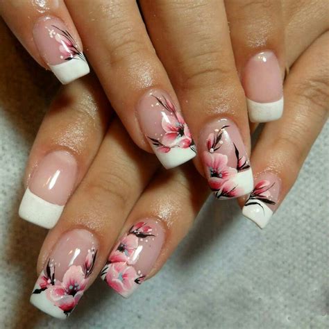 Flowery french | Flower nails, Floral nails, Nail art