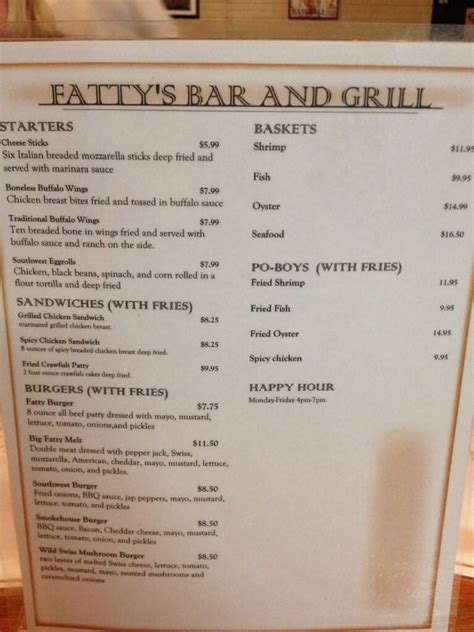 Menu at Fatty's Restaurant, Garyville