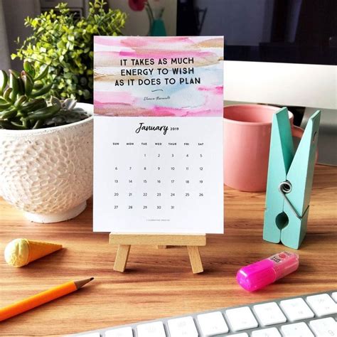Make 2019 a colourful year. One month at a time. This printable 2019 motivational desk calendar ...