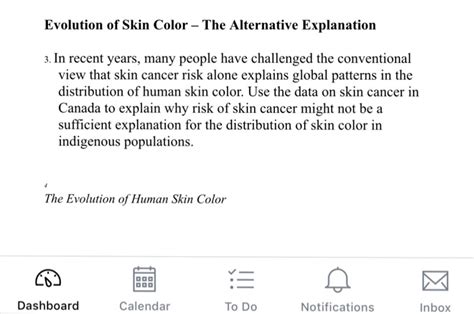 Solved Evolution of Skin Color - The Alternative Explanation | Chegg.com