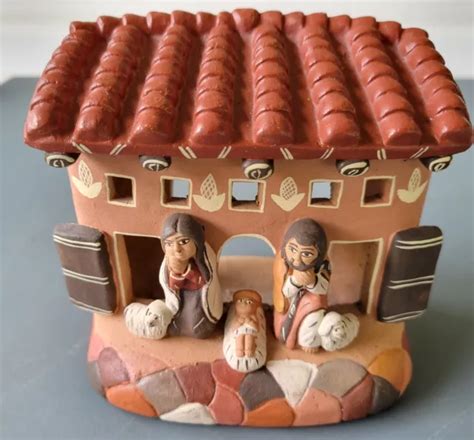 PERUVIAN FOLK ART Pottery Storyteller Nativity Scene Jesus Birth Christ ...