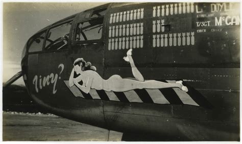 Nose art on the B-25 Mitchell bomber "Tiny" in Europe between 1943 to ...