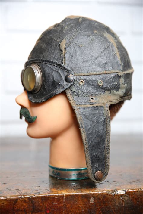 Vintage WW2 Pilot Aviator Leather Cap Helmet With Goggles Motorcycle Skull Cap Black Aviation ...